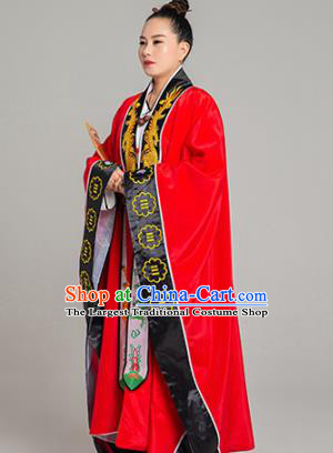 Traditional Chinese Tai Chi Red Eight Diagrams Priest Frock Martial Arts Costumes China Taoist Nun Garment Embroidered Dragon Gown for Women