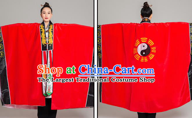 Traditional Chinese Tai Chi Red Eight Diagrams Priest Frock Martial Arts Costumes China Taoist Nun Garment Embroidered Dragon Gown for Women