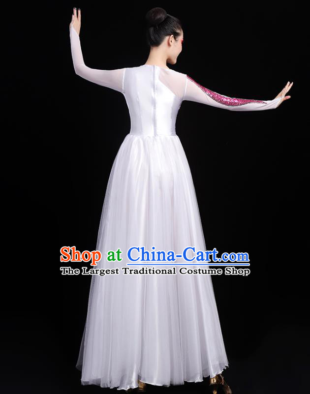 Traditional Chinese Modern Dance Costumes Opening Dance Stage Show Garment Chorus Group Veil Dress for Women