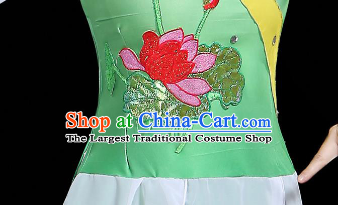 Traditional Chinese Fan Dance Costumes Stage Show Classical Dance Garment Umbrella Dance Green Blouse and Pants for Women