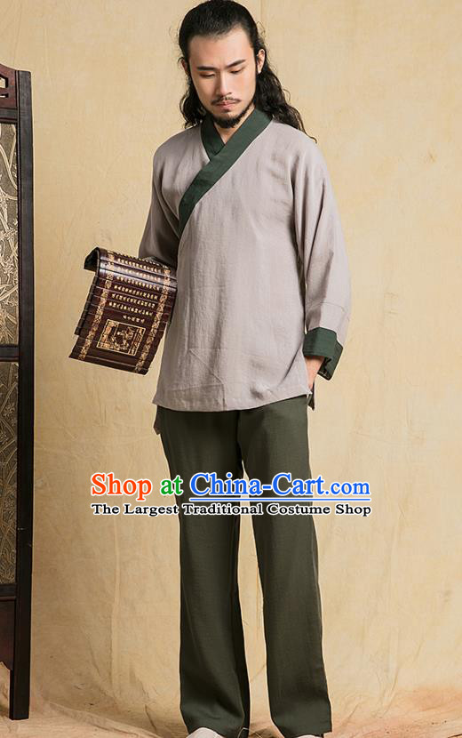Top Grade Chinese Tai Chi Competition Uniforms Kung Fu Martial Arts Training Costume Shaolin Gongfu Brown Flax Blouse and Pants for Men