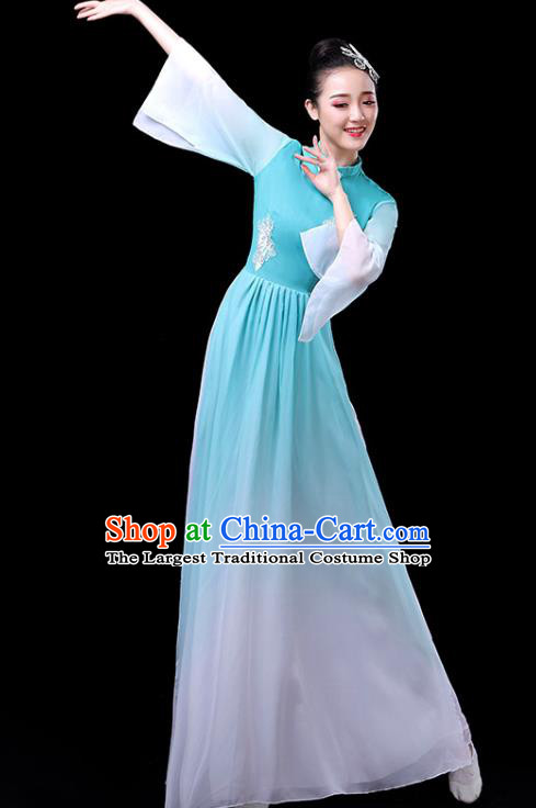 Traditional Chinese Umbrella Dance Costumes Stage Show Fan Dance Garment Classical Dance Blue Dress for Women