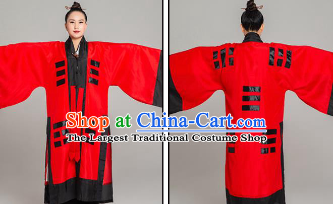 Asian Chinese Traditional Taoist Nun Red Tussah Silk Priest Frock Martial Arts Costumes China Kung Fu Garment Eight Diagrams Gown for Women