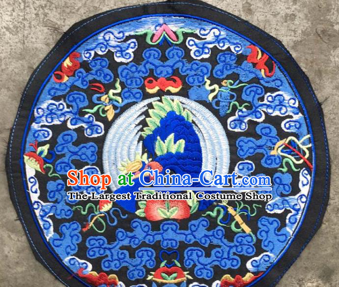 Chinese Traditional Embroidered Blue Clouds Birds Patch Decoration Embroidery Applique Craft Embroidered Round Accessories