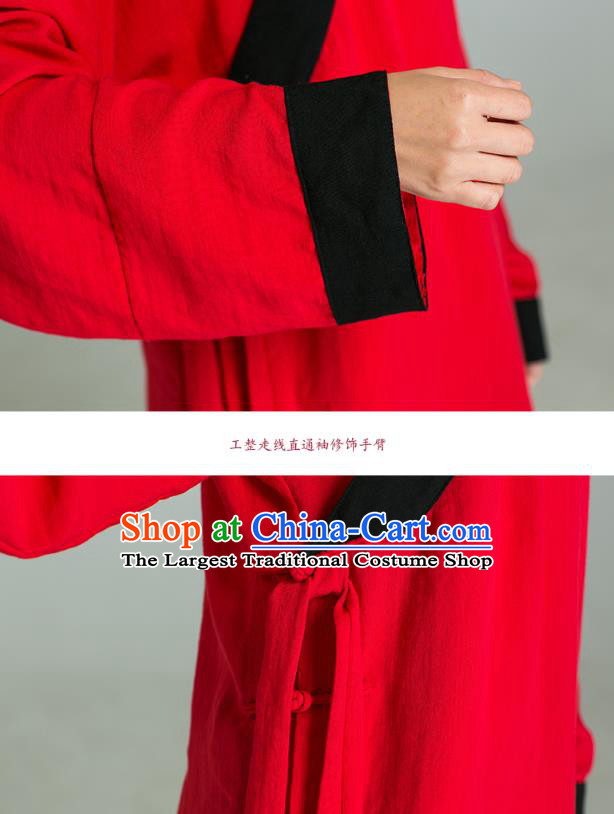 Professional Chinese Tai Chi Training Red Flax Blouse and Black Pants Costumes Kung Fu Garment Martial Arts Outfits for Women