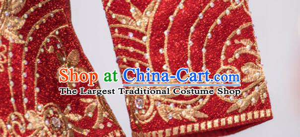 Chinese Traditional Wedding Apparels Embroidered Red Blouse and Dress Costumes Bride Drilling Xiuhe Suits for Women