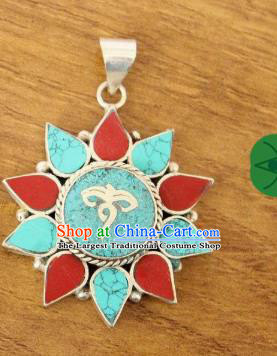 Chinese Traditional Tibetan Nationality Colorful Kallaite Jewelry Decoration Zang Ethnic Necklace Pendant Accessories for Women