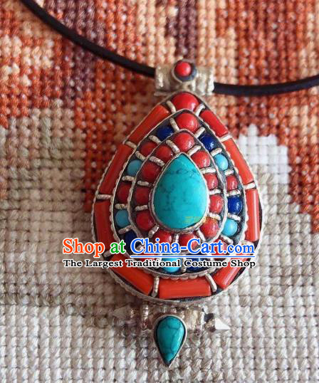 Chinese Traditional Tibetan Nationality Red Beads Jewelry Accessories Decoration Zang Ethnic Necklace Pendant for Women