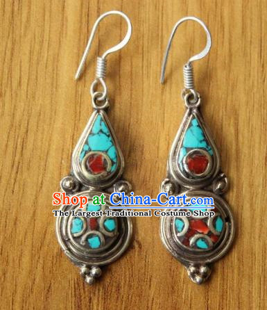 Chinese Traditional Tibetan Nationality Female Ear Accessories Handmade Decoration Zang Ethnic Dance Earrings for Women