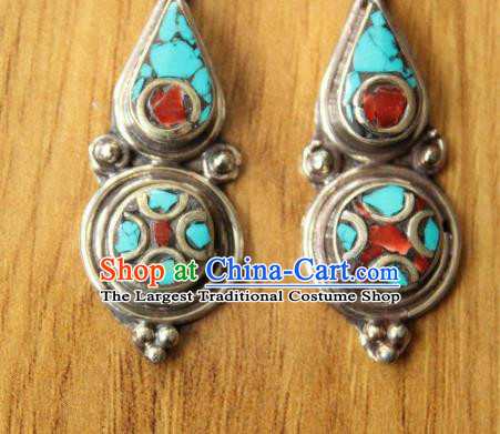Chinese Traditional Tibetan Nationality Female Ear Accessories Handmade Decoration Zang Ethnic Dance Earrings for Women