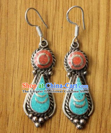Chinese Traditional Tibetan Nationality Female Ear Accessories Handmade Decoration Zang Ethnic Dance Earrings Headwear for Women