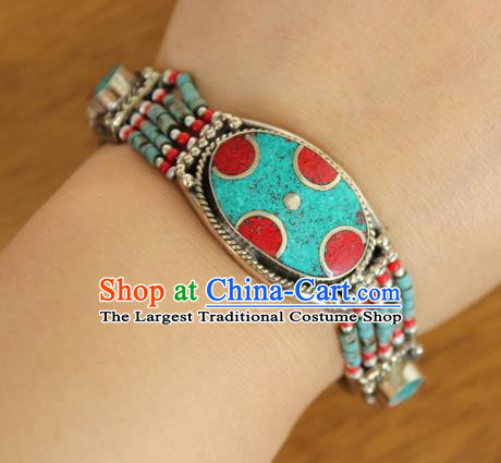 Chinese Traditional Tibetan Nationality Beads Bracelet Jewelry Accessories Decoration Zang Ethnic Handmade Bangle for Women