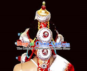 Chinese Traditional Tibetan Nationality Folk Dance Hair Accessories Decoration Handmade Zang Ethnic Bride Wedding Headwear for Women