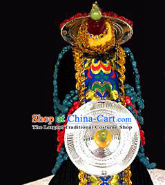 Chinese Traditional Tibetan Nationality Stone Beads Hair Accessories Decoration Handmade Zang Ethnic Bride Wedding Folk Dance Headwear for Women