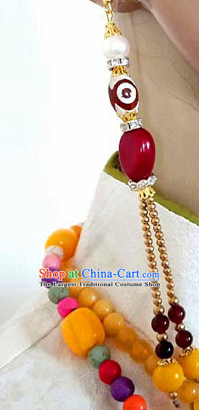Chinese Traditional Zang Ethnic Folk Dance Red Earrings Ear Accessories Handmade Tibetan Nationality Stage Show Eardrop Decoration for Women
