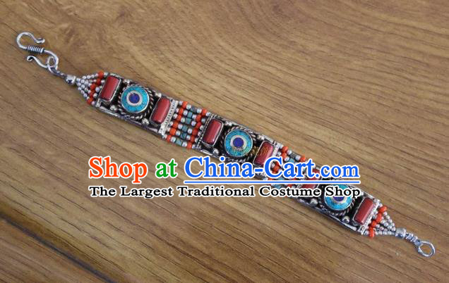 Chinese Traditional Tibetan Nationality Corallite Bracelet Jewelry Accessories Decoration Handmade Zang Ethnic Bangle for Women