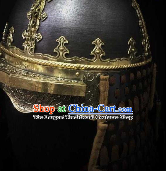 Traditional Chinese Ming Dynasty General Iron Hat Headpiece Ancient Military Officer Cavalry Helmet for Men