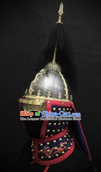 Traditional Chinese Ming Dynasty General Armet Iron Hat Headpiece Ancient Military Officer Cavalry Helmet for Men