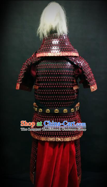 Traditional Chinese Tang Dynasty General Body Armor Ancient Cavalry Warrior Costumes and Helmet Full Set