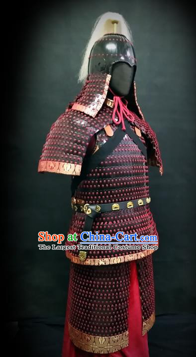Traditional Chinese Tang Dynasty General Body Armor Ancient Cavalry Warrior Costumes and Helmet Full Set