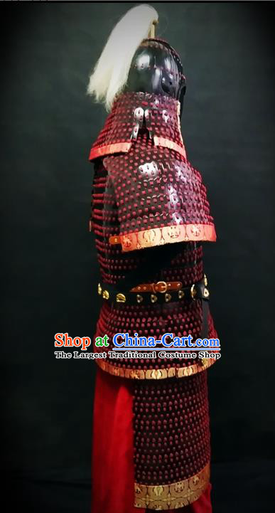 Traditional Chinese Tang Dynasty General Body Armor Ancient Cavalry Warrior Costumes and Helmet Full Set