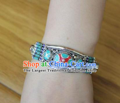 Chinese Traditional Tibetan Nationality Copper Bracelet Jewelry Accessories Decoration Handmade Zang Ethnic Silver Bangle for Women