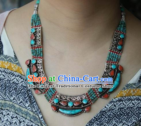 Chinese Traditional Tibetan Nationality Red Stone Necklet Pendant Decoration Zang Ethnic Handmade Kallaite Necklace Jewelry Accessories for Women