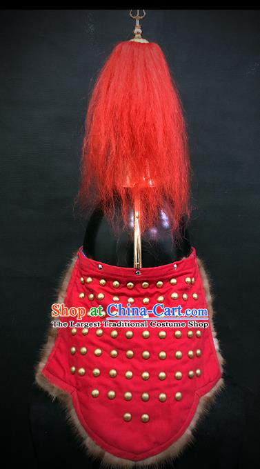 Traditional Chinese Ming Dynasty General Fur Armor Hat Headpiece Ancient Soldier Warrior Armet Iron Helmet for Men