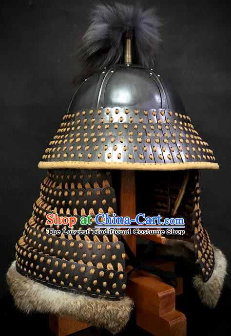 Traditional Chinese Song Dynasty General Armor Hat Headpiece Ancient Film Jin State Soldier Warrior Armet Iron Helmet for Men