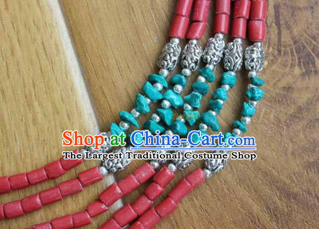 Chinese Traditional Tibetan Nationality Kallaite Beads Necklet Pendant Decoration Zang Ethnic Handmade Necklace Jewelry Accessories for Women