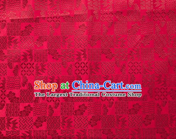 Japanese Traditional Bamboo Leaf Coppor Pattern Design Wine Red Brocade Fabric Silk Material Traditional Asian Japan Kimono Dress Satin Tapestry
