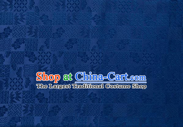 Japanese Traditional Bamboo Leaf Coppor Pattern Design Navy Blue Brocade Fabric Silk Material Traditional Asian Japan Kimono Dress Satin Tapestry