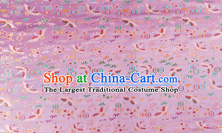 Japanese Traditional Crane Plum Pattern Design Lilac Brocade Nishijin Fabric Silk Material Traditional Asian Japan Kimono Tapestry Satin