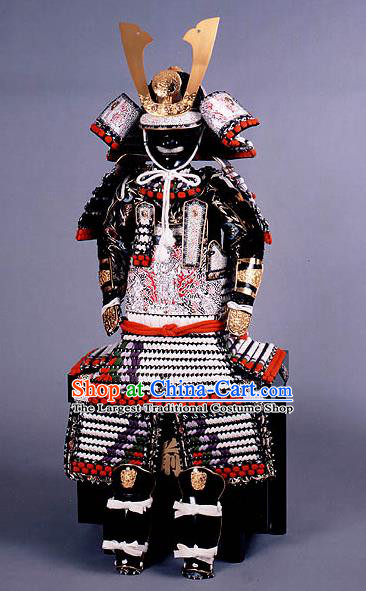 Japanese Traditional General White Body Armor Outfits Ancient Film Warrior Shogun Armour Costumes and Helmet for Men