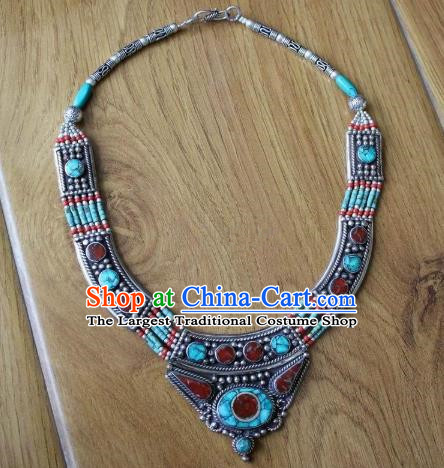 Chinese Traditional Tibetan Nationality Necklet Pendant Decoration Zang Ethnic Handmade Folk Dance Necklace Jewelry Accessories for Women