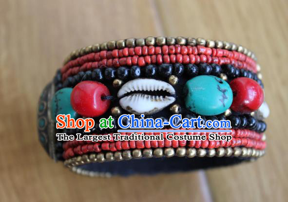 Chinese Traditional Tibetan Nationality Conch Bracelet Jewelry Accessories Decoration Handmade Zang Ethnic Kallaite Bangle for Women