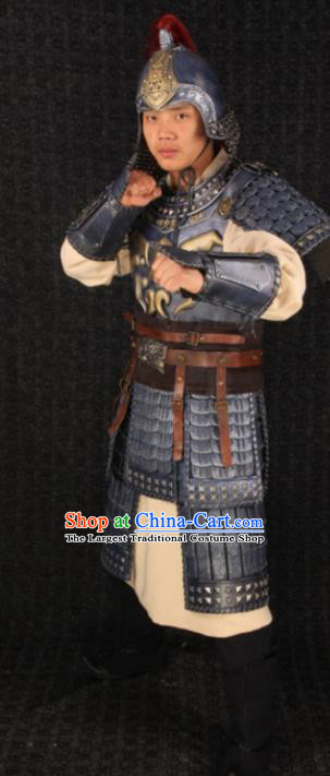 Traditional Chinese Han Dynasty Body Armor Outfits Ancient Film Warrior Armour General Costumes and Headwear Full Set