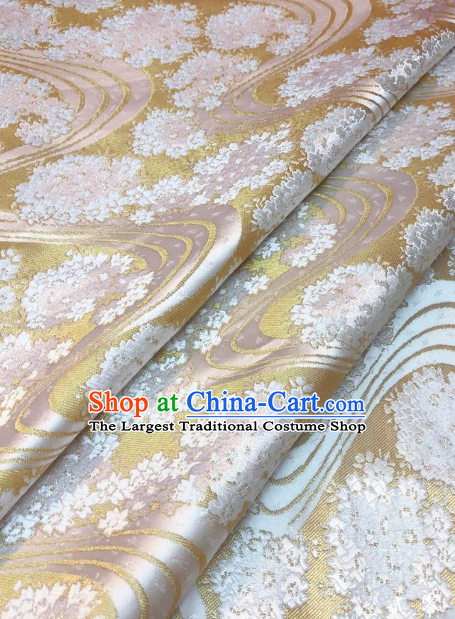Japanese Traditional Sakura Pattern Design Golden Nishijin Brocade Fabric Silk Material Traditional Asian Yamato Kimono Satin Tapestry