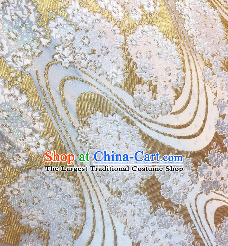 Japanese Traditional Sakura Pattern Design Golden Nishijin Brocade Fabric Silk Material Traditional Asian Yamato Kimono Satin Tapestry