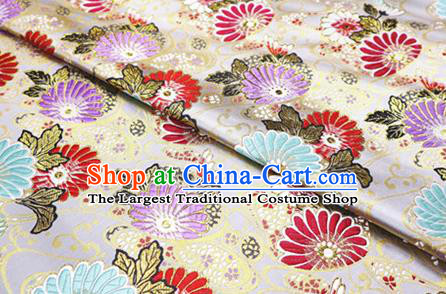 Japanese Traditional Daisy Pattern Design Beige Nishijin Brocade Fabric Silk Material Traditional Asian Japan Kimono Satin Tapestry