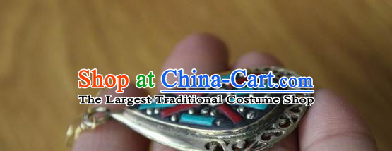 Chinese Traditional Tibetan Nationality Silver Ear Accessories Handmade Eardrop Decoration Zang Ethnic Folk Dance Earrings for Women