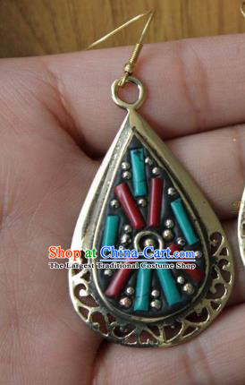Chinese Traditional Tibetan Nationality Silver Ear Accessories Handmade Eardrop Decoration Zang Ethnic Folk Dance Earrings for Women
