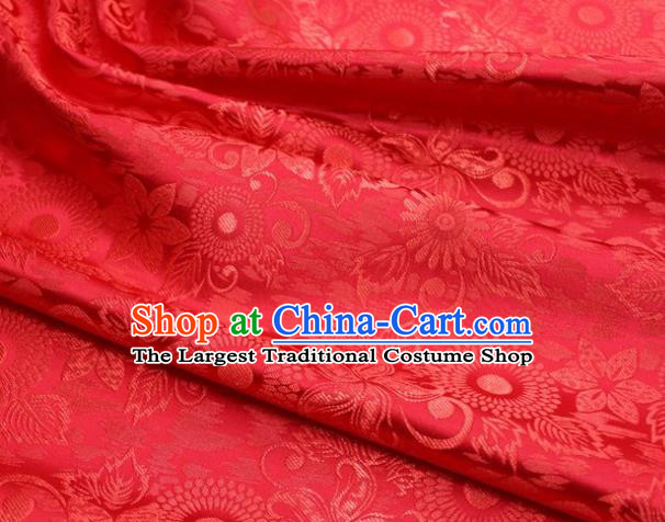 Chinese Classical Sunflowers Pattern Design Red Brocade Silk Fabric Tapestry Material Asian Traditional DIY Mongolian Clothing Satin Damask