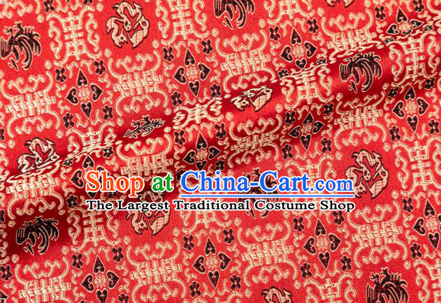 Chinese Classical Monster Pattern Design Red Brocade Silk Fabric Tapestry Material Asian Traditional DIY Qipao Dress Satin Damask