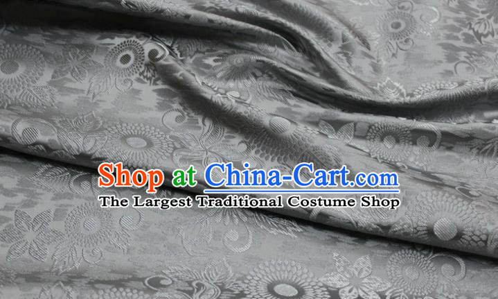Chinese Classical Sunflowers Pattern Design Grey Brocade Silk Fabric Tapestry Material Asian Traditional DIY Mongolian Clothing Satin Damask
