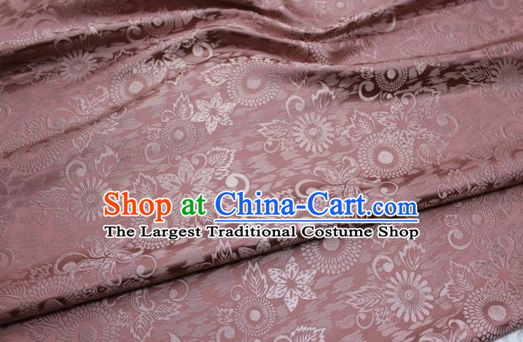 Chinese Classical Sunflowers Pattern Design Brownish Pink Brocade Silk Fabric Tapestry Material Asian Traditional DIY Mongolian Clothing Satin Damask