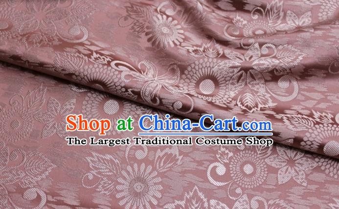 Chinese Classical Sunflowers Pattern Design Brownish Pink Brocade Silk Fabric Tapestry Material Asian Traditional DIY Mongolian Clothing Satin Damask