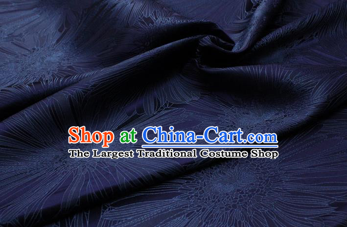 Chinese Mongolian Robe Classical Chrysanthemum Pattern Design Navy Brocade Asian Traditional Tapestry Material DIY Satin Damask Drama Silk Fabric