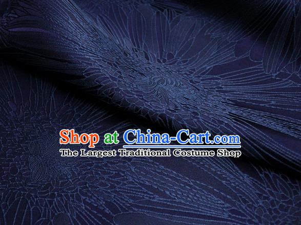Chinese Mongolian Robe Classical Chrysanthemum Pattern Design Navy Brocade Asian Traditional Tapestry Material DIY Satin Damask Drama Silk Fabric