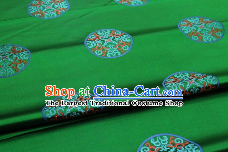 Chinese Classical Round Dragons Pattern Design Green Brocade Silk Fabric DIY Satin Damask Asian Traditional Mongolian Robe Tapestry Material